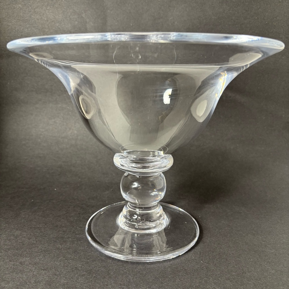 Simon Pearce Hartland Pedestal Bowl Clear Hand Blown Glass Signed